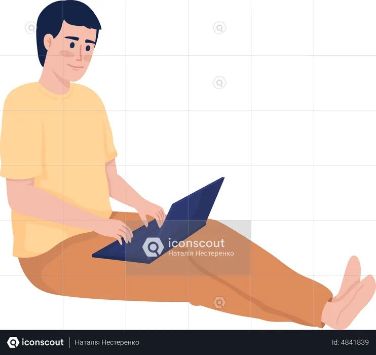 Hombre independiente trabajando en una computadora portátil  Ilustración