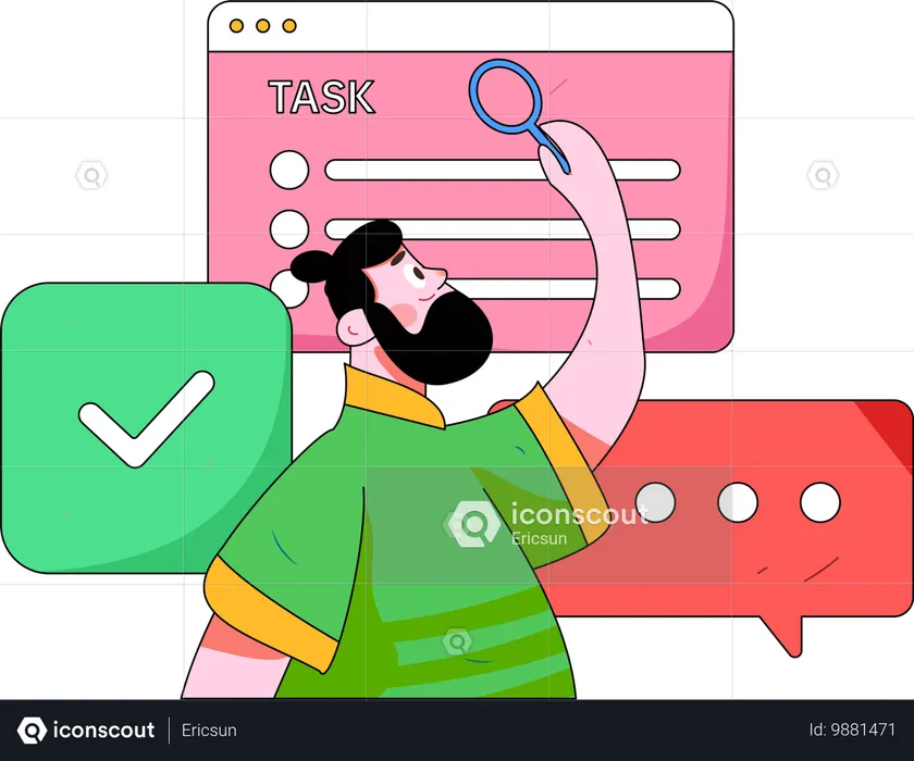 Hombre de barba encontrando lista de tareas  Ilustración