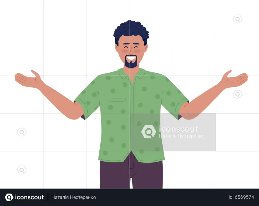 Hombre barbudo saludando con los brazos abiertos  Ilustración