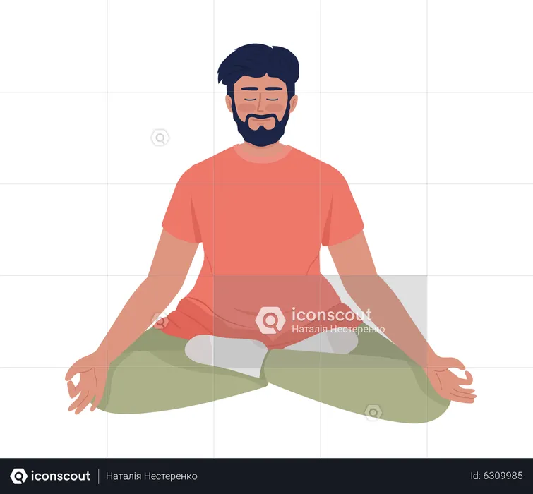 Hombre barbudo sentado en una relajante pose de yoga  Ilustración