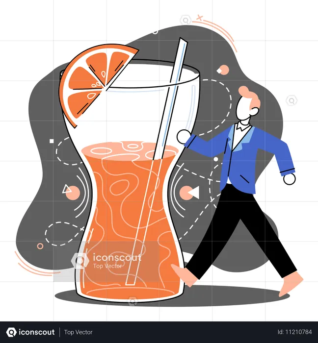 Hombre bebiendo jugo de naranja como dieta  Ilustración