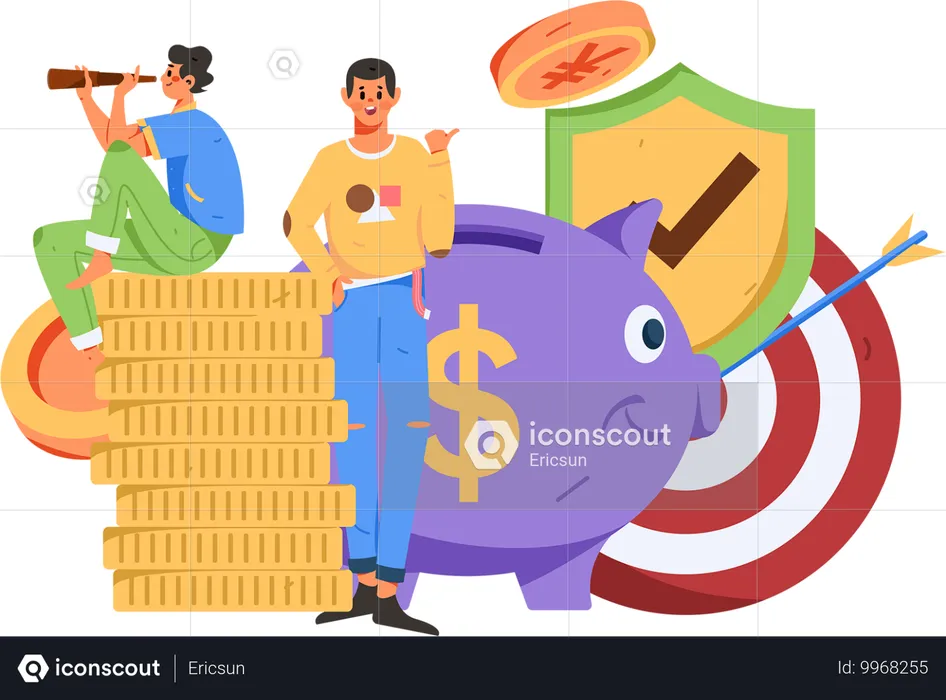 Hombre buscando oportunidades financieras  Ilustración