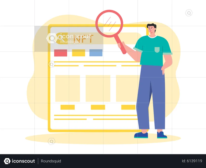 Hombre buscando NFT en línea  Ilustración