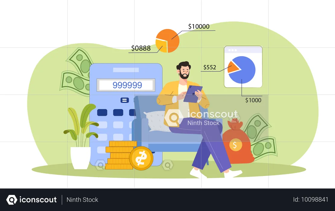 Hombre calcular presupuesto  Ilustración