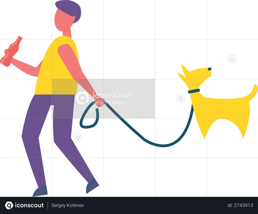 Hombre caminando con perro en el parque  Ilustración