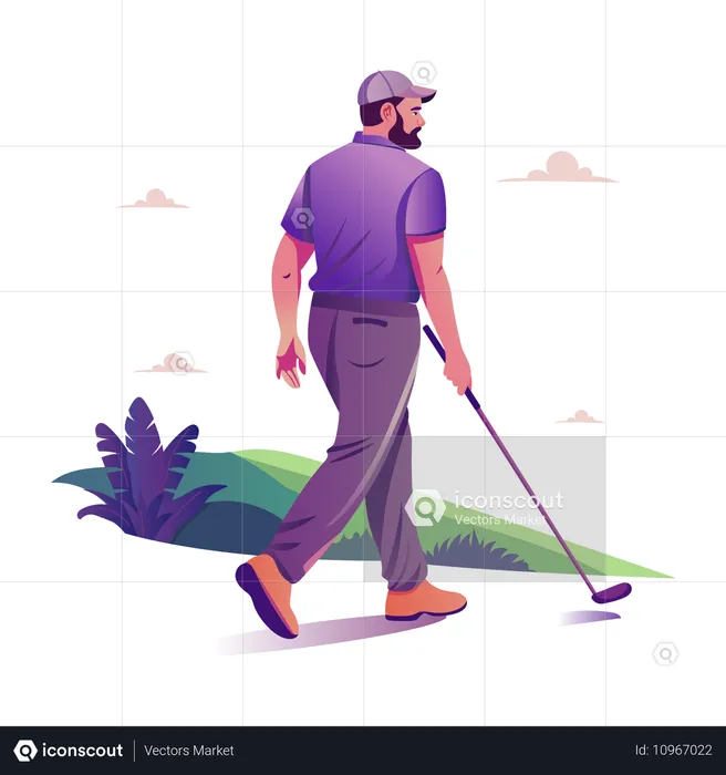 Hombre paseando a un golfista  Ilustración