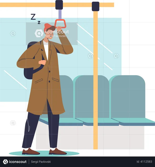 Hombre cansado durmiendo en el metro  Ilustración