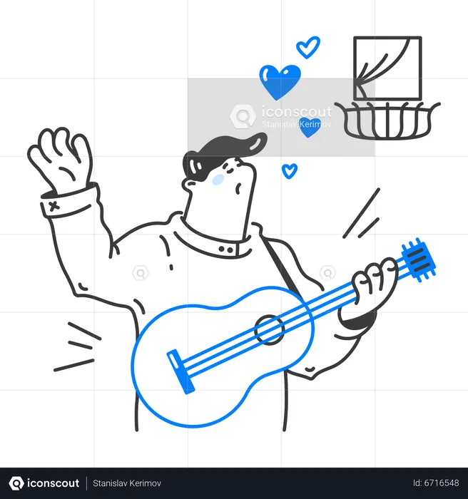 Hombre canta serenata a su amada  Ilustración