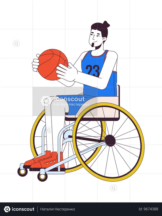 Hombre caucásico discapacitado jugando baloncesto  Ilustración