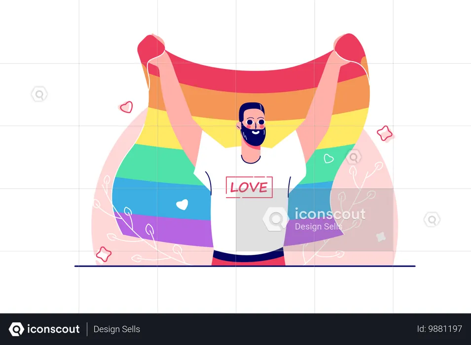 Hombre celebrando el mes del orgullo LGBTQ  Ilustración