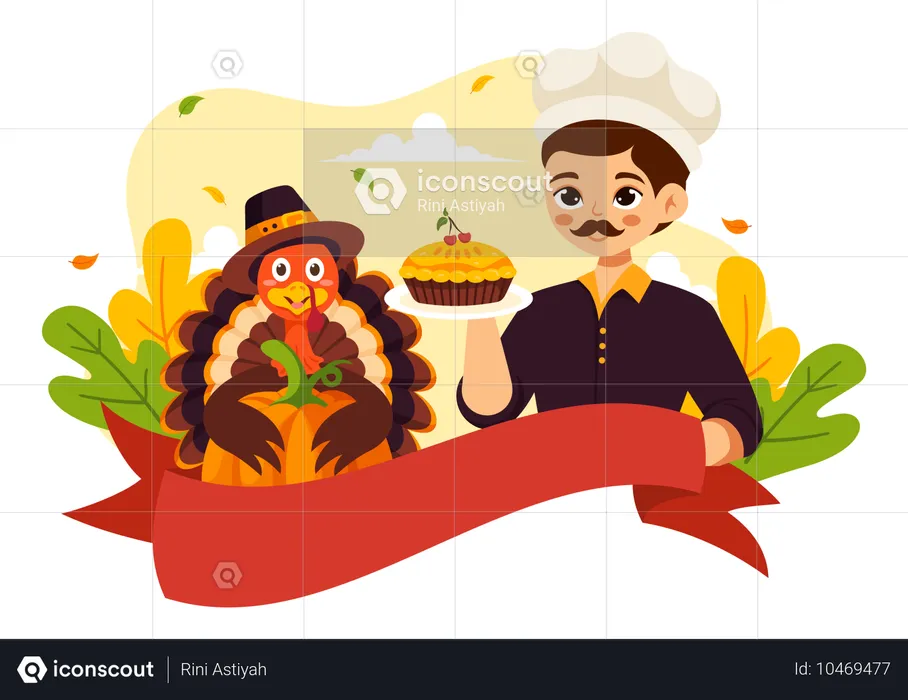 Hombre celebrando feliz día de acción de gracias  Ilustración