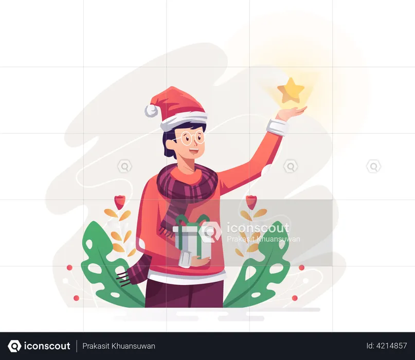 Hombre celebrando la navidad  Ilustración