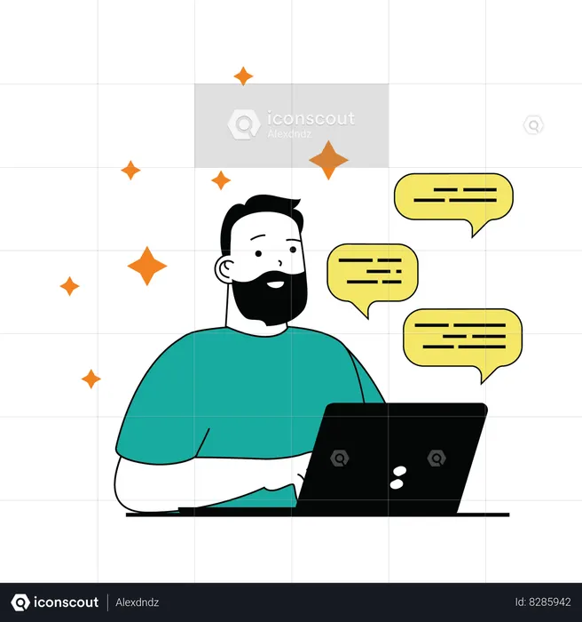 Hombre charlando en las redes sociales  Ilustración