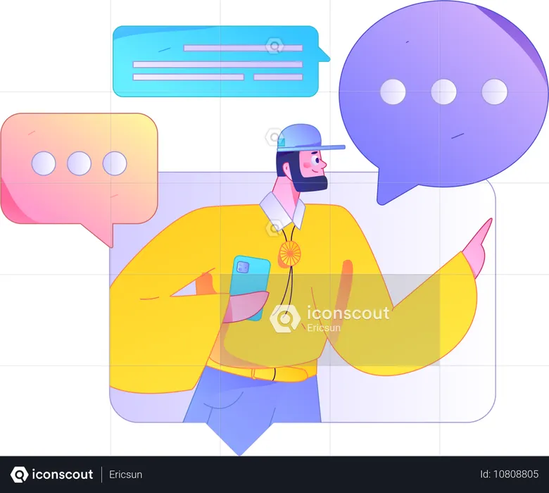 Hombre haciendo chat en línea  Ilustración