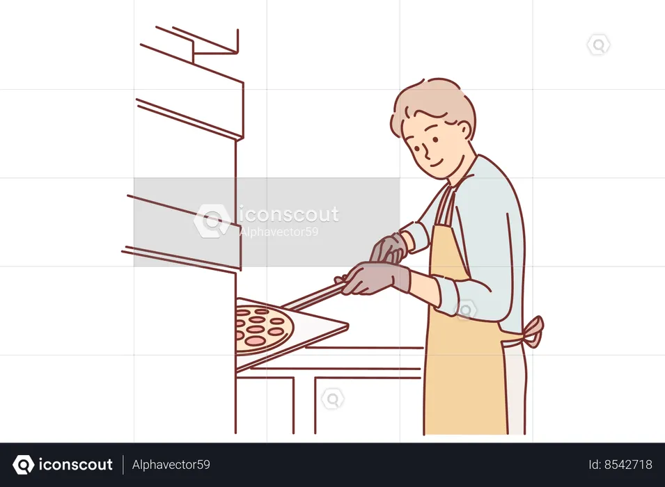 El hombre chef prepara pizza  Ilustración