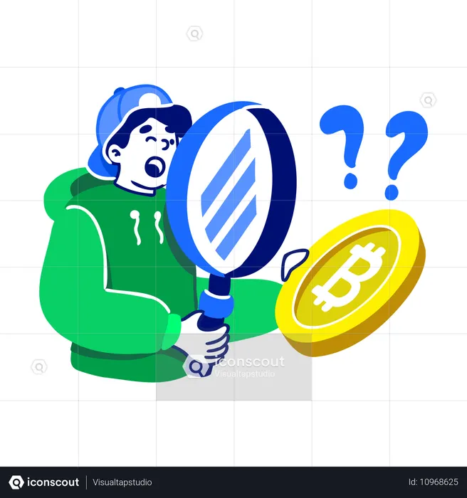 Hombre revisa criptomonedas  Ilustración