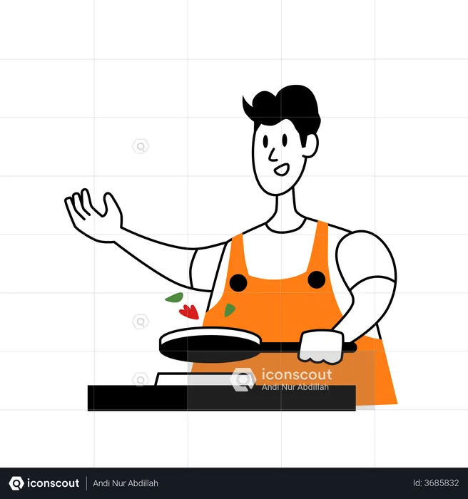 Hombre cocinando comida  Ilustración