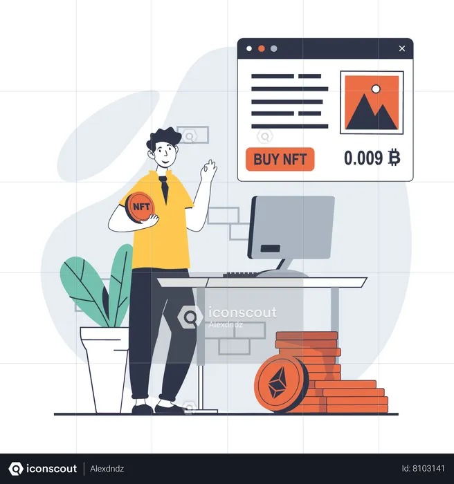 Hombre comprando token nft  Ilustración