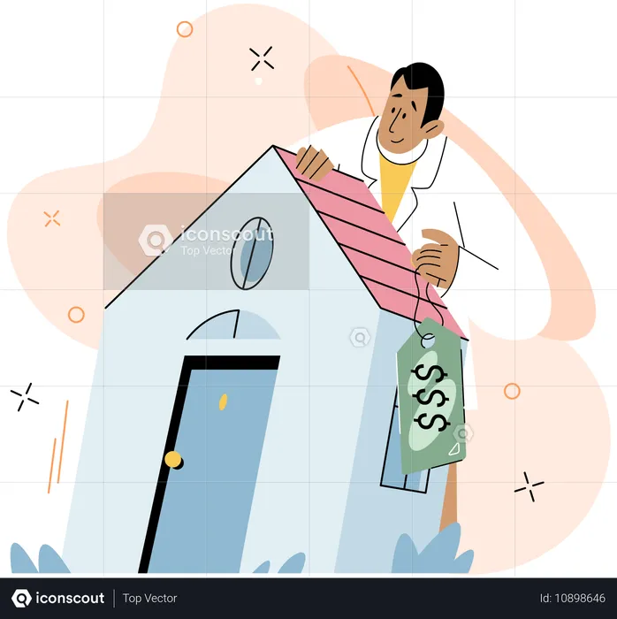 Hombre comprando la casa de sus sueños  Ilustración