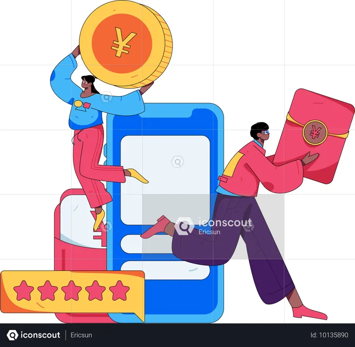 Hombre comprando productos en línea  Ilustración