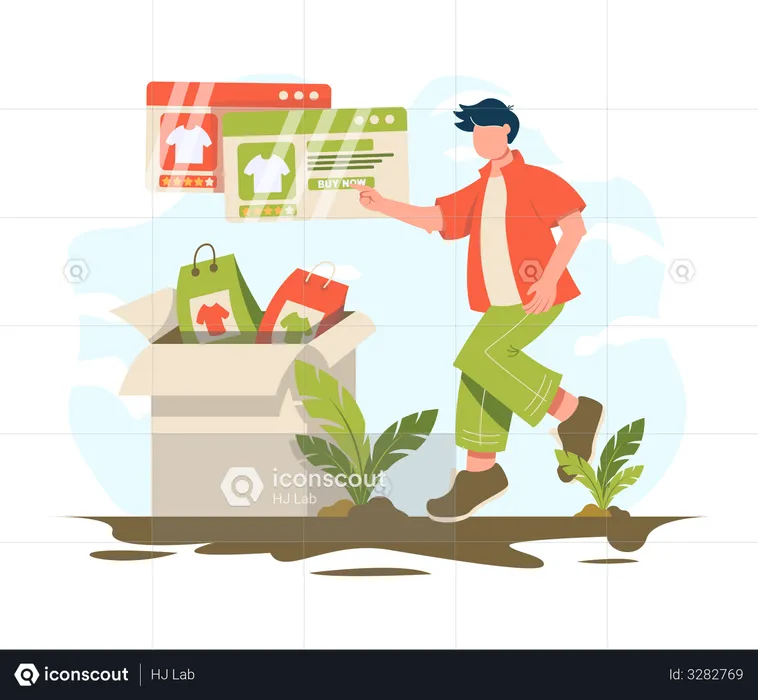 Hombre comprando ropa en línea  Ilustración