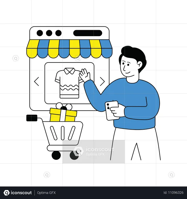 El hombre compra en la tienda online  Ilustración