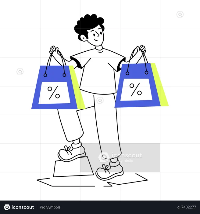 Hombre de compras durante el descuento  Ilustración