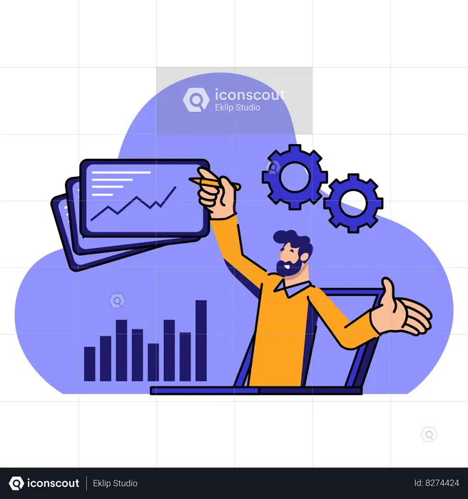 Hombre revisando el gráfico de negocios digitales  Ilustración