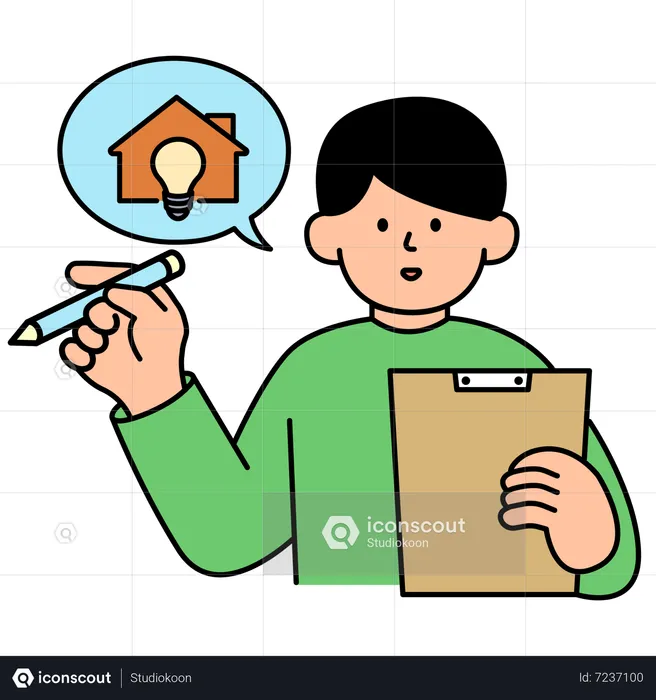 Hombre revisando la lista de verificación de ahorro de energía en el hogar  Ilustración