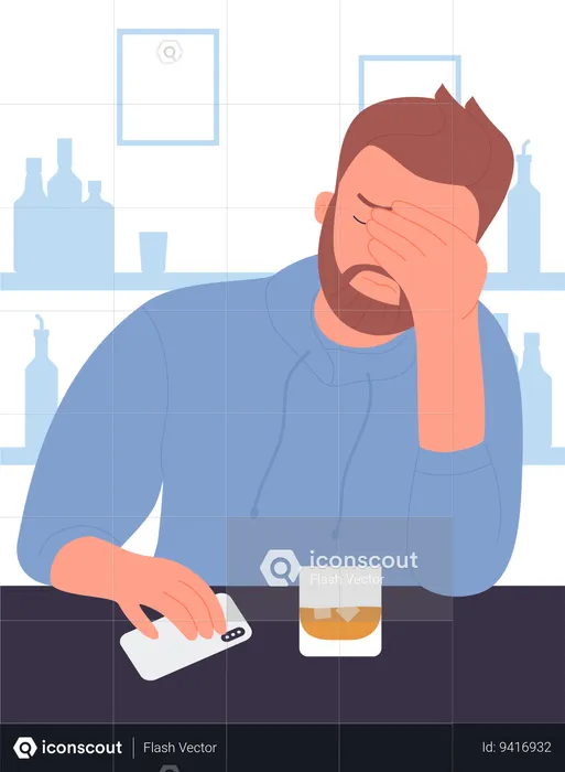 Hombre con adicción al alcohol  Ilustración