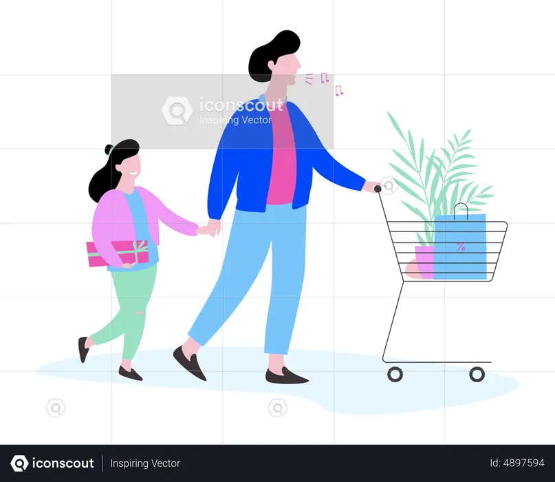 Hombre con carrito de compras  Ilustración