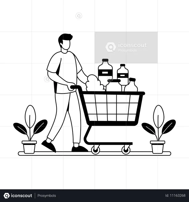 Hombre con carrito de compras  Ilustración