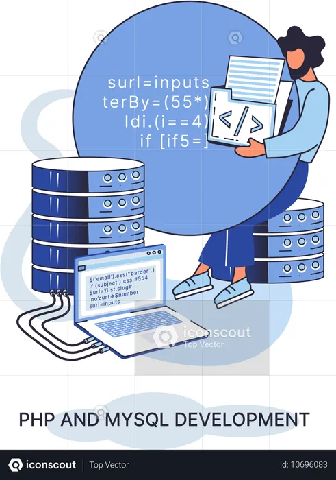 Hombre con desarrollo PHP y MySql  Ilustración