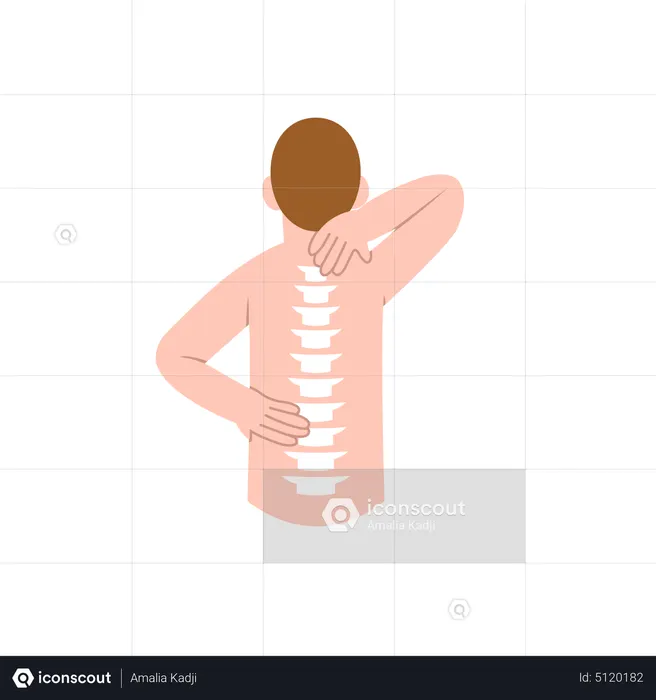 Hombre con dolor en las articulaciones de la espalda  Ilustración