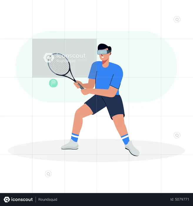 Hombre con gafas VR y jugando tenis de mesa  Ilustración