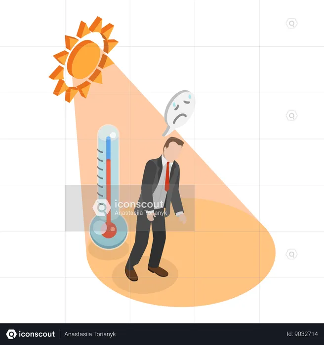 Hombre que sufre un golpe de calor en verano  Ilustración