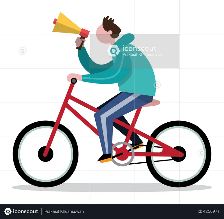 Hombre con megáfono en bicicleta  Ilustración