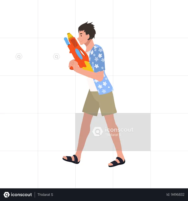 Hombre con pistola de agua  Ilustración