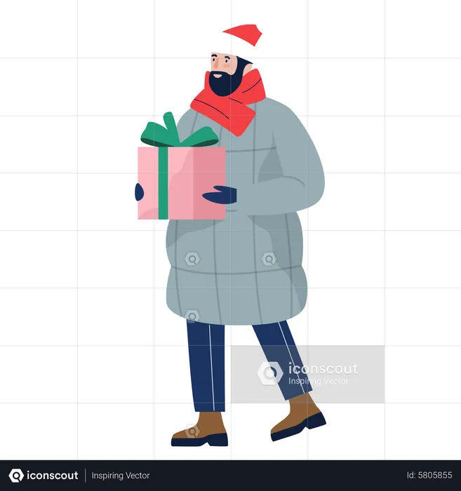 Hombre con regalo de navidad  Ilustración