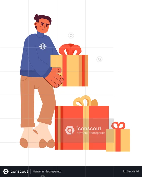 Hombre con regalos de Navidad  Ilustración