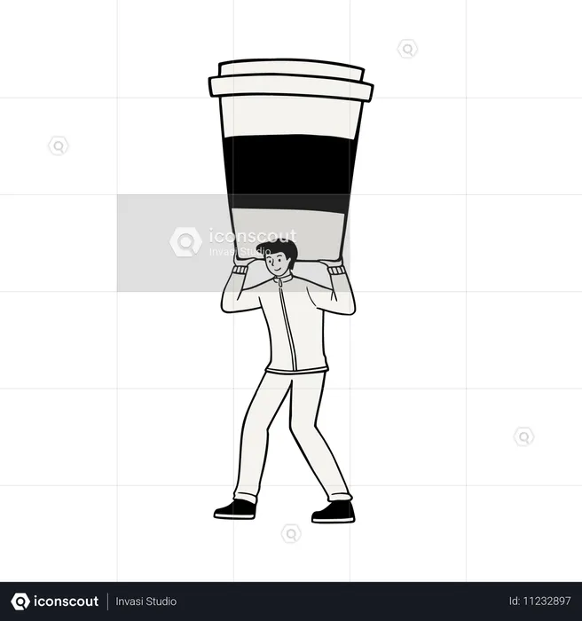 Hombre con taza de café de gran tamaño  Ilustración