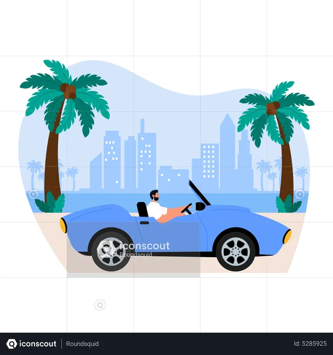 Hombre conduciendo coche  Ilustración