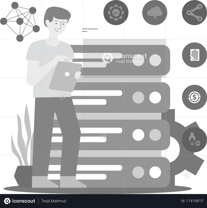 Hombre conectándose a la red  Ilustración