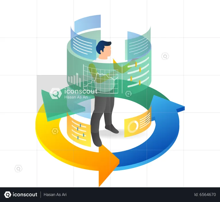 Hombre controlando analista de datos  Ilustración