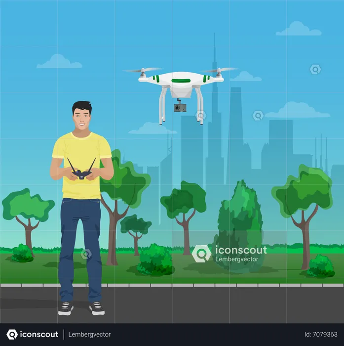Hombre controlando drone  Ilustración