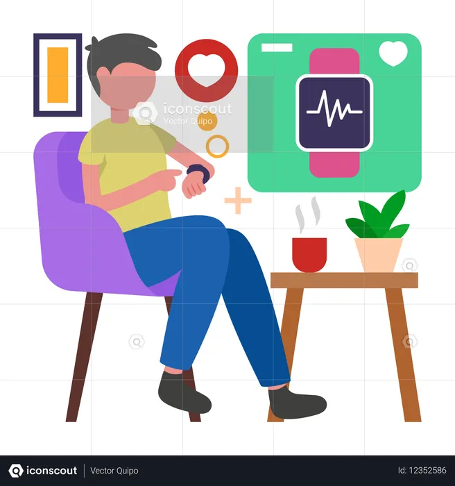 Hombre controlando su frecuencia cardíaca  Ilustración