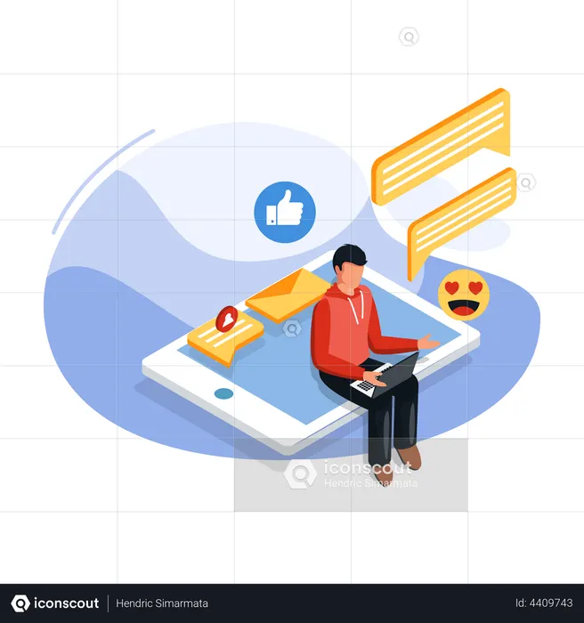 Hombre conversando en las redes sociales  Ilustración