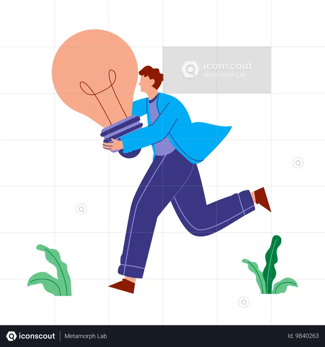 Hombre corriendo con bombilla  Ilustración