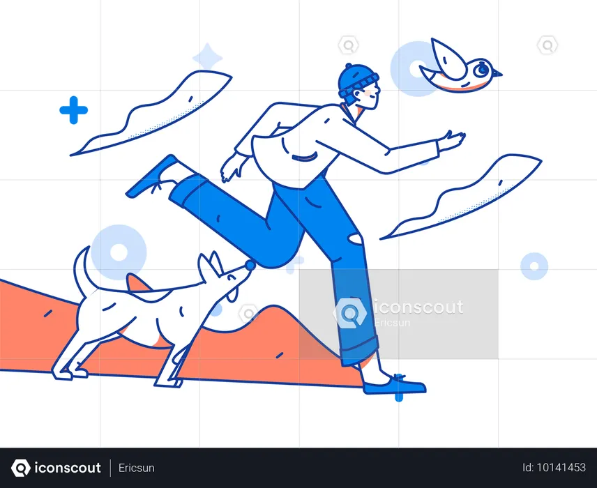 Hombre corriendo con perro  Ilustración