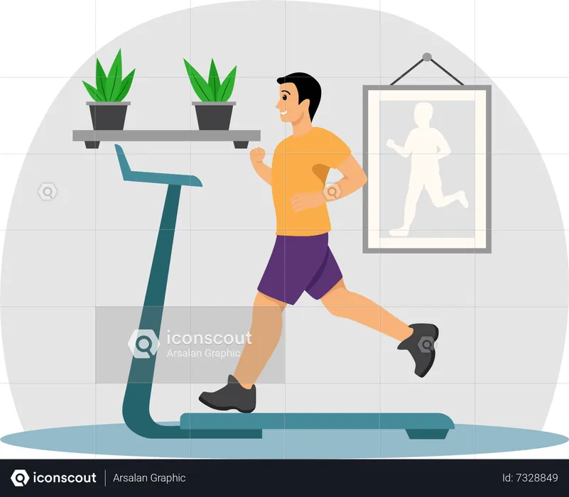 Hombre corriendo en cinta  Ilustración